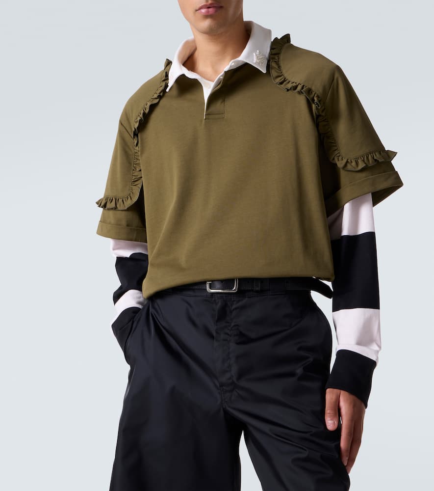 Simone Rocha Layered Ruffled Cotton Jersey Polo Shirt In Black