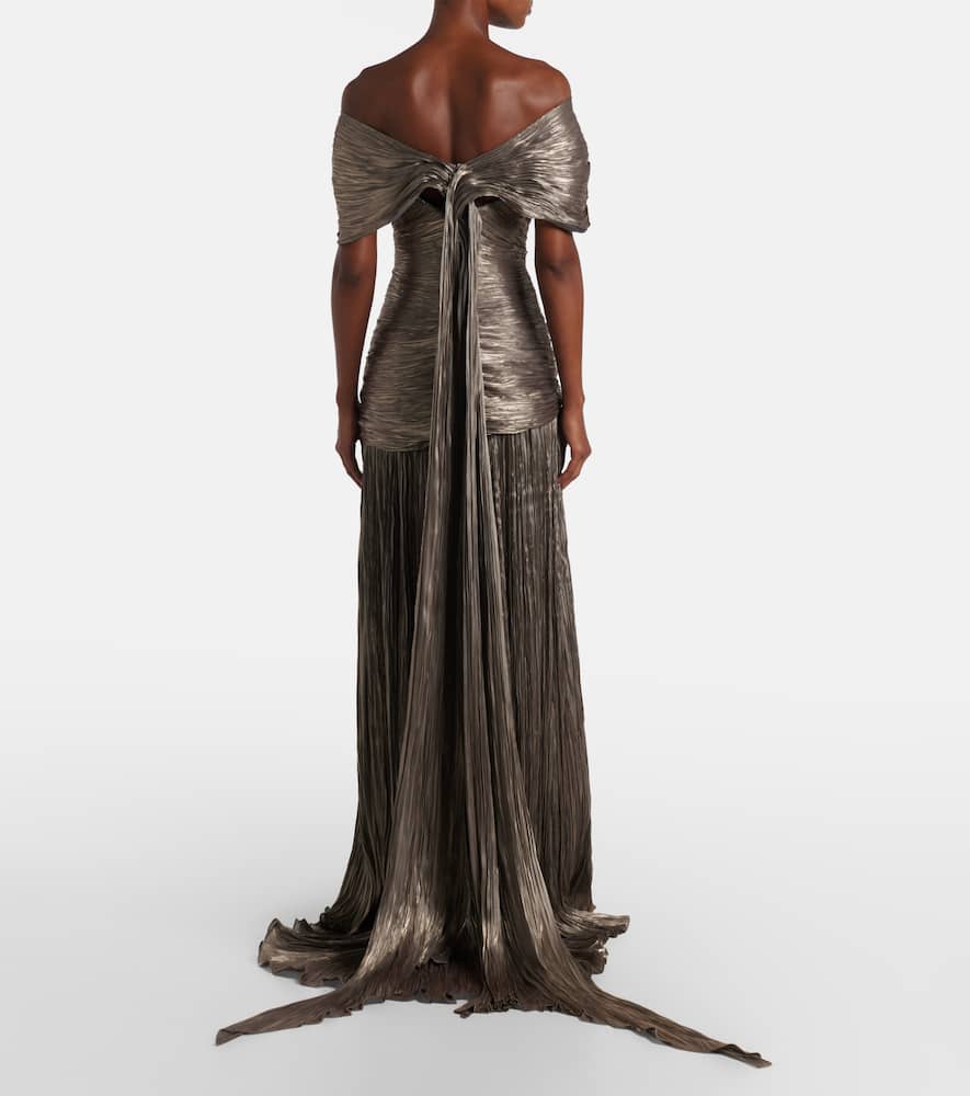 Marmar Halim Ruched Asymmetric Gown In Gold