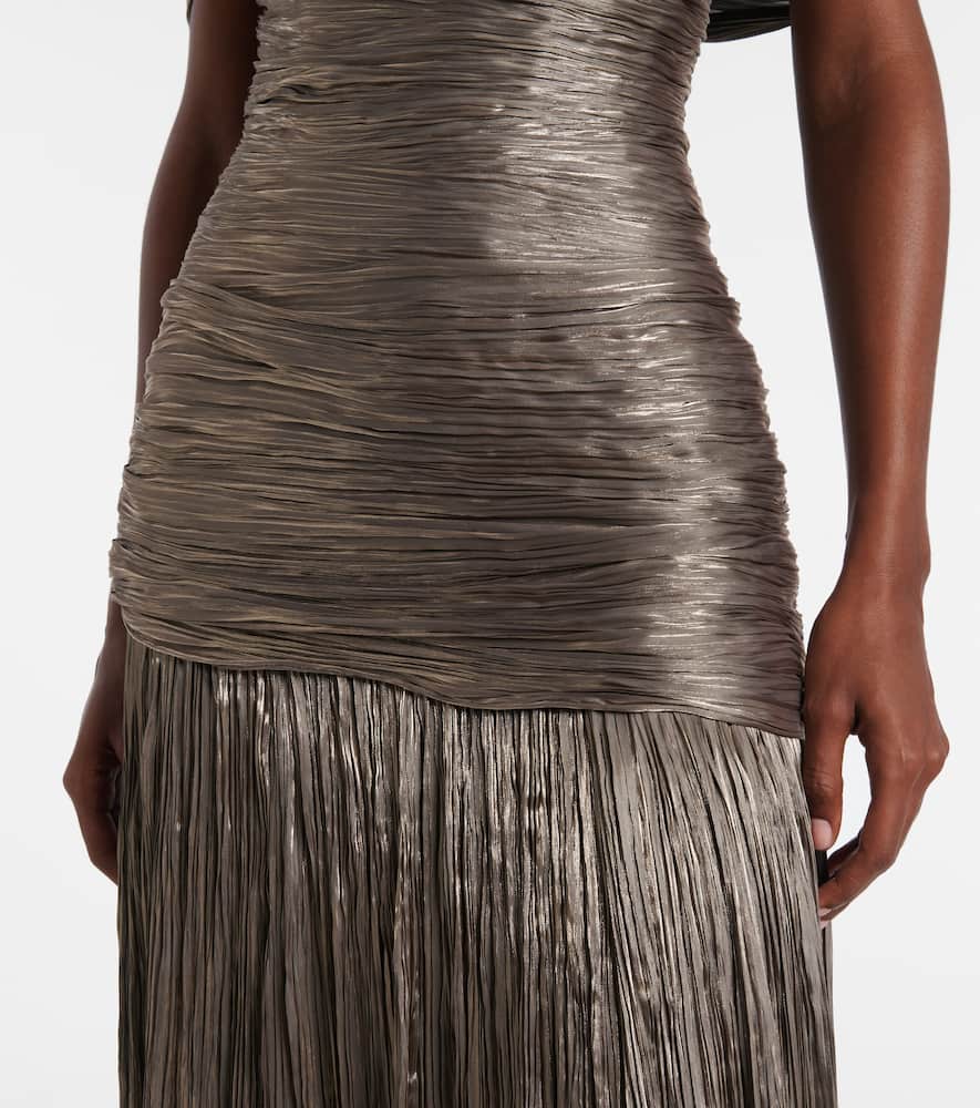 Marmar Halim Ruched Asymmetric Gown In Gold