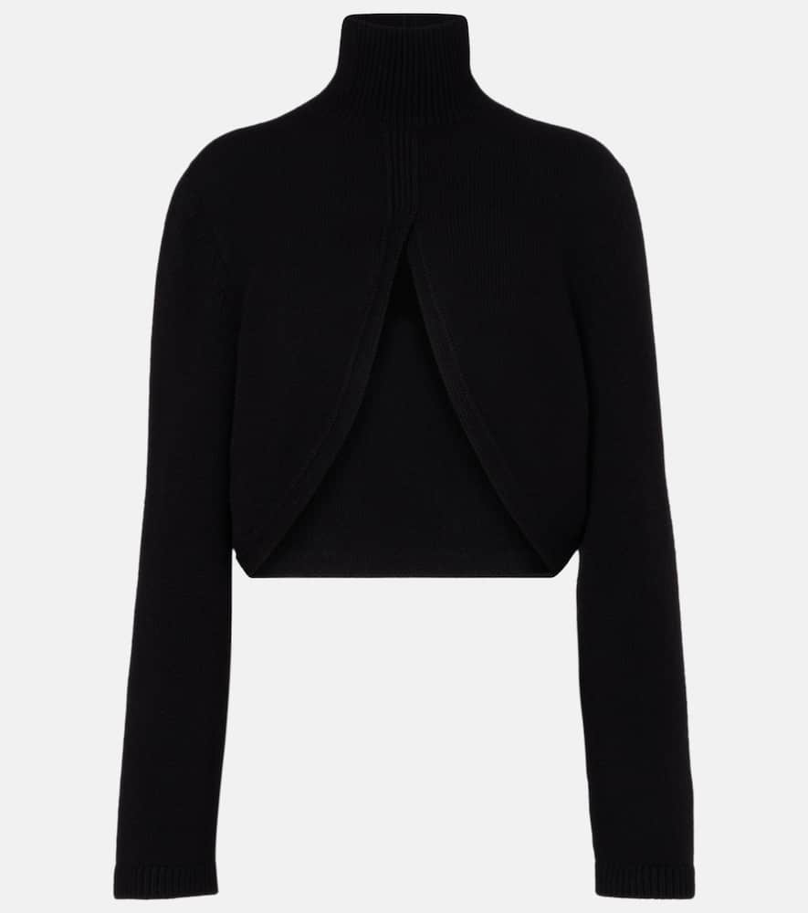 Alaïa Cropped Turtleneck Long Sleeve Knitwear In Black