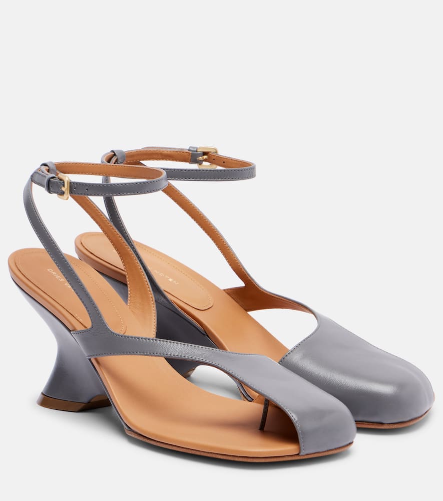 Dries Van Noten Dented Wedge Ankle Strap Sandal In Gray
