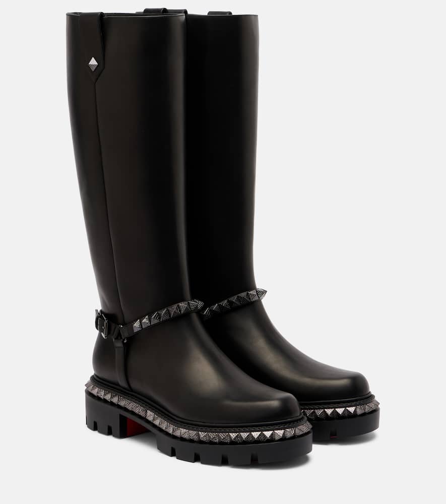 Christian Louboutin Marinetta Studded Leather Knee-high Boots In Black