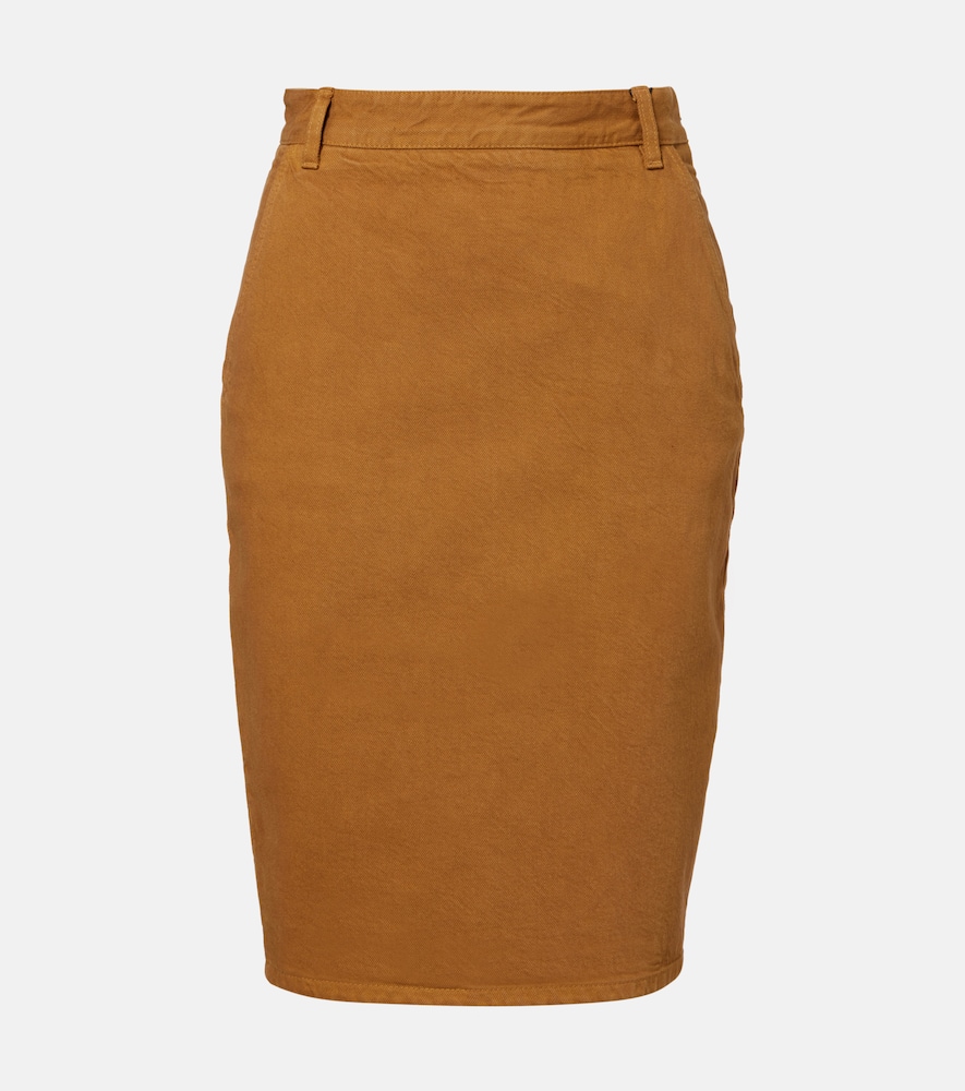 Saint Laurent Cotton Pencil Skirt In Brown