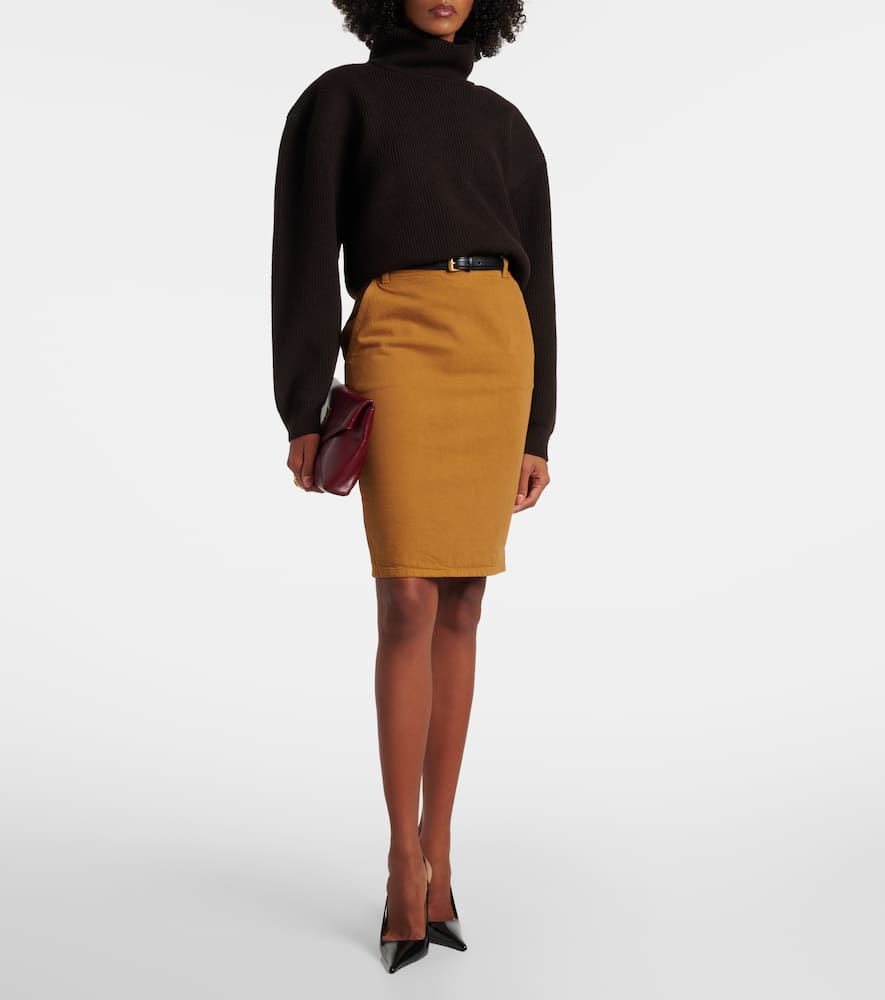 Saint Laurent Cotton Pencil Skirt In Brown