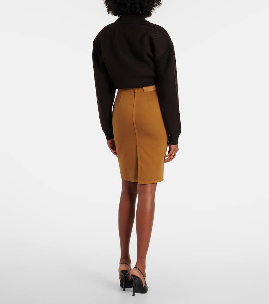 Saint Laurent Cotton Pencil Skirt In Brown