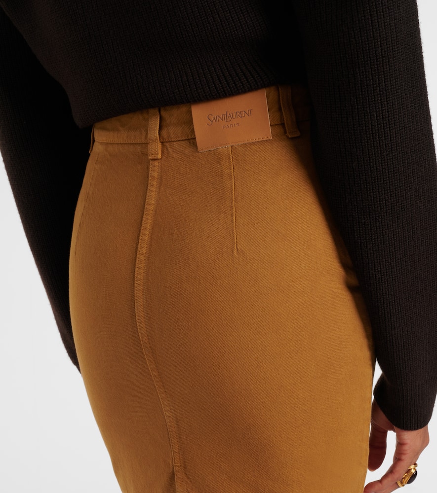 Saint Laurent Cotton Pencil Skirt In Brown