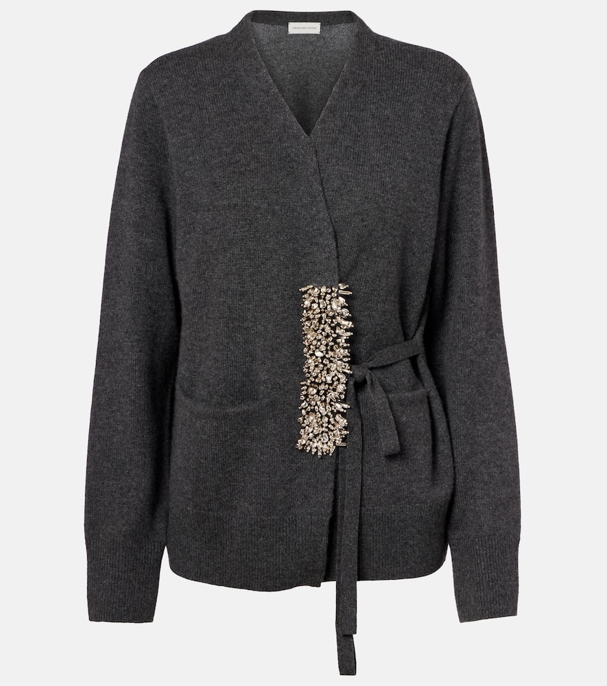 Dries Van Noten Womens Dark Grey Tiah Embellished-patch Cashmere Cardigan In Gray