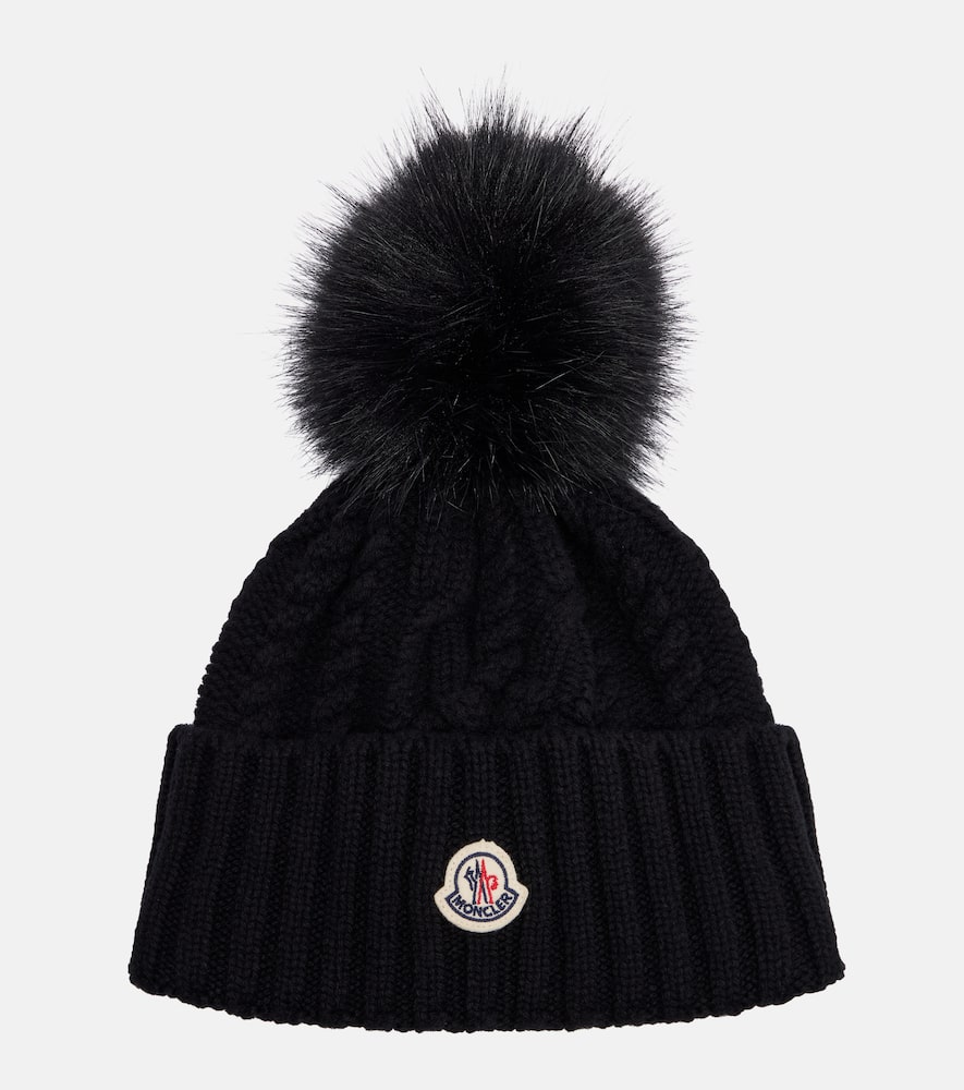 Moncler Cable-knit Cashmere And Wool-blend Beanie In Black