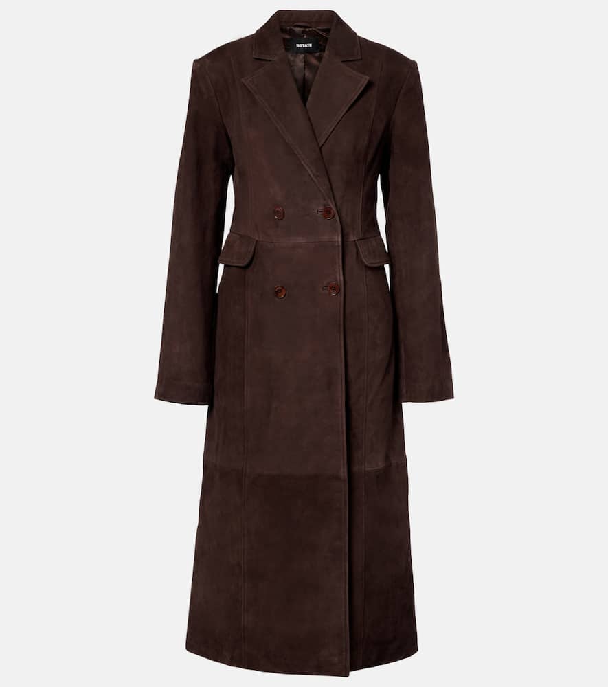 Rotate Birger Christensen Double-breasted Suede Coat In Brown