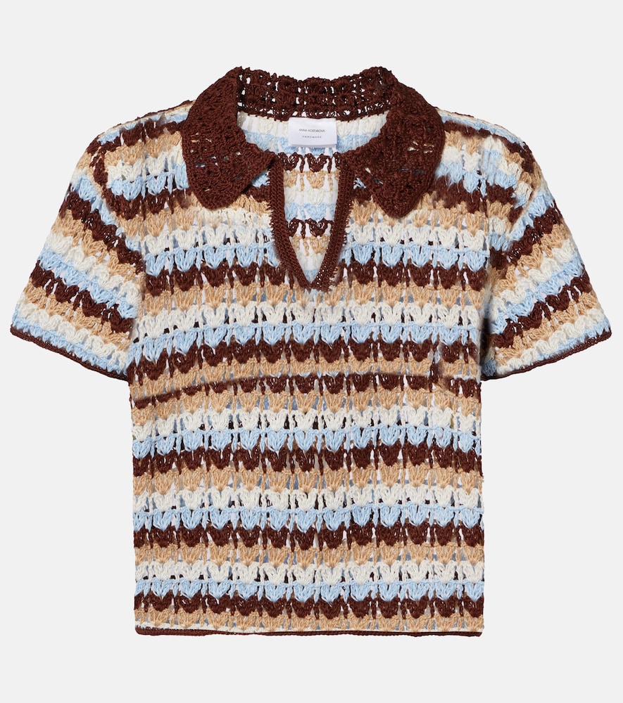Anna Kosturova Crochet striped cotton polo shirt