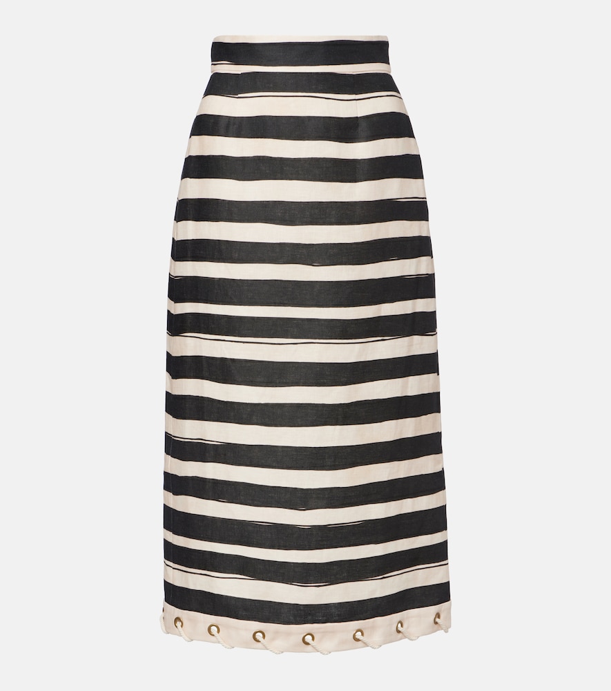 Zimmermann Rebellion striped linen midi skirt