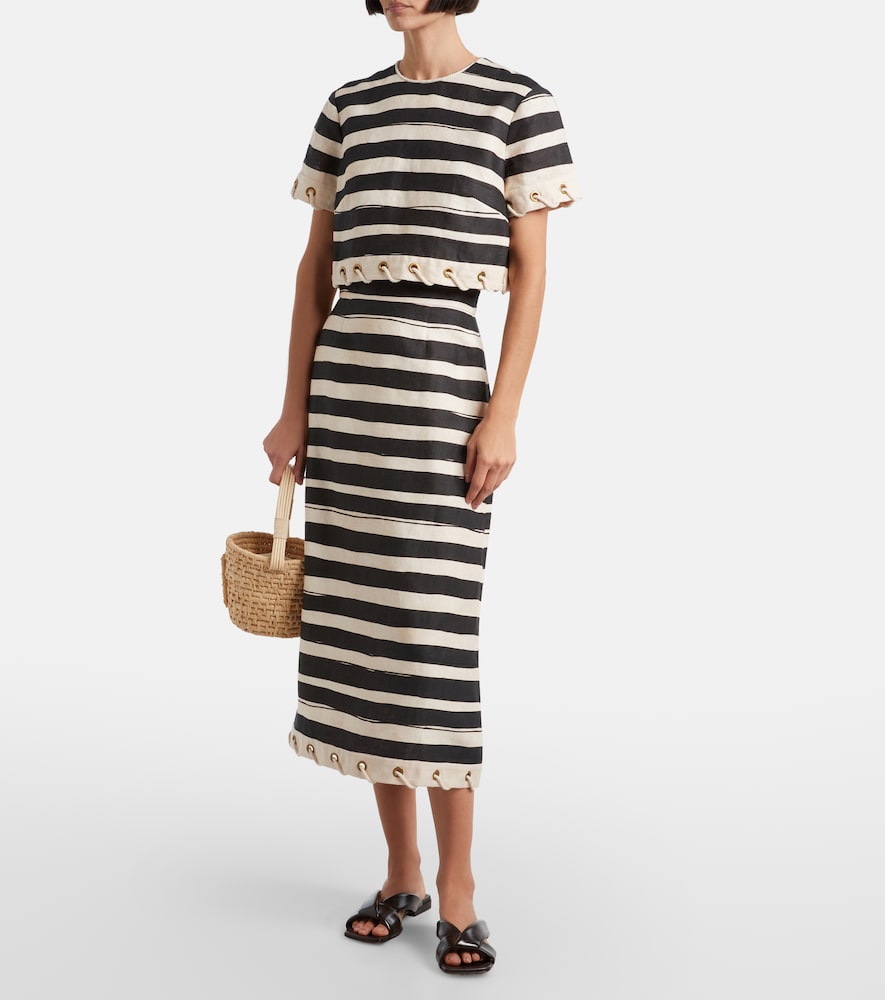 Zimmermann Rebellion striped linen midi skirt