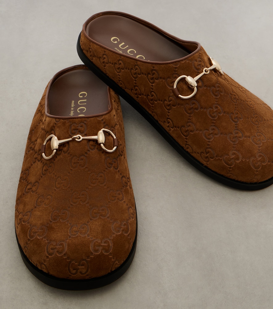  Gucci Gucci Slippers Gg horsebit Aus Veloursleder 