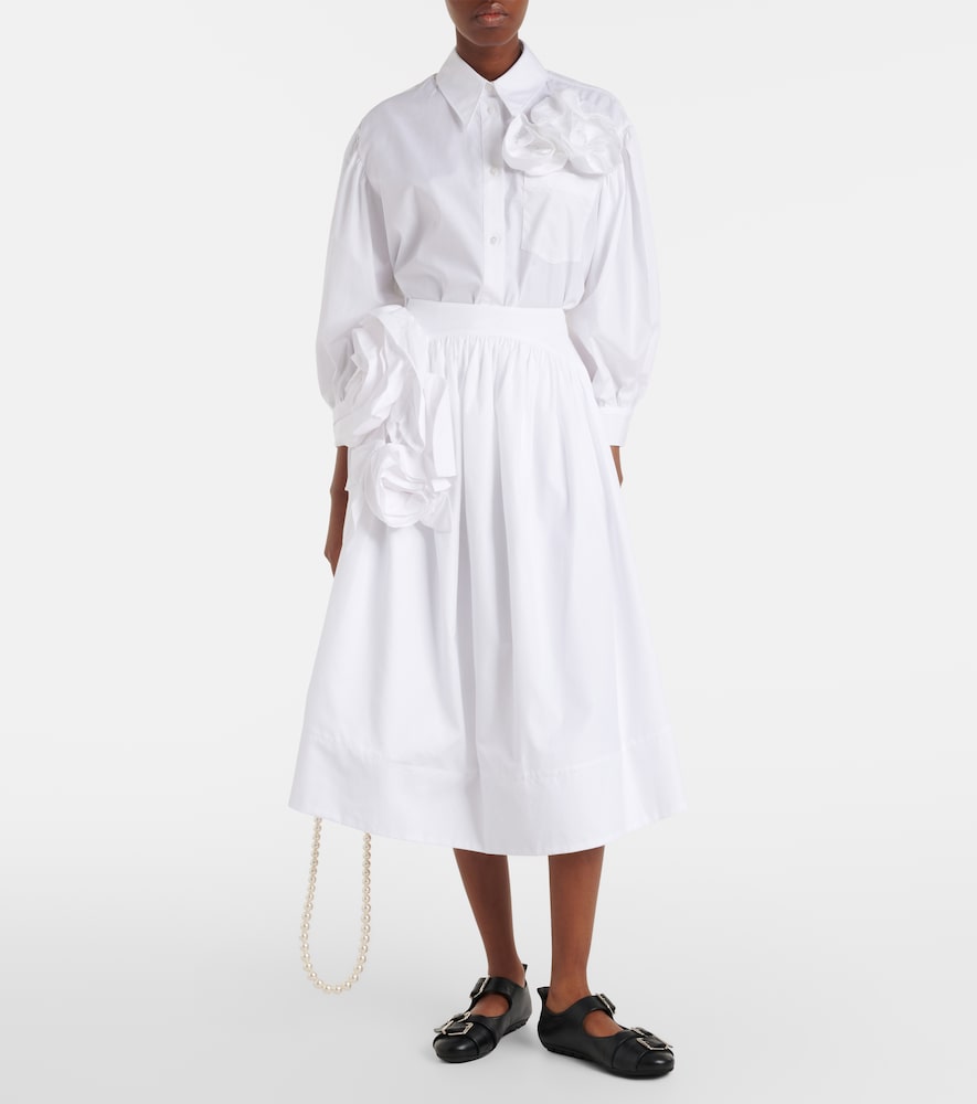 Simone Rocha Floral-appliqué cotton poplin midi skirt