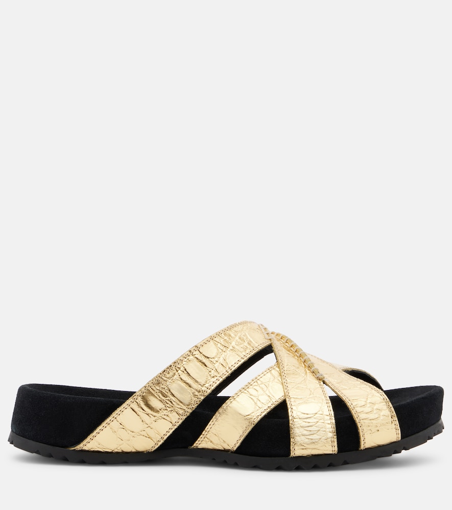  Dries Van Noten Dries Van Noten Sandalen Aus Metallic-leder Und Veloursleder 