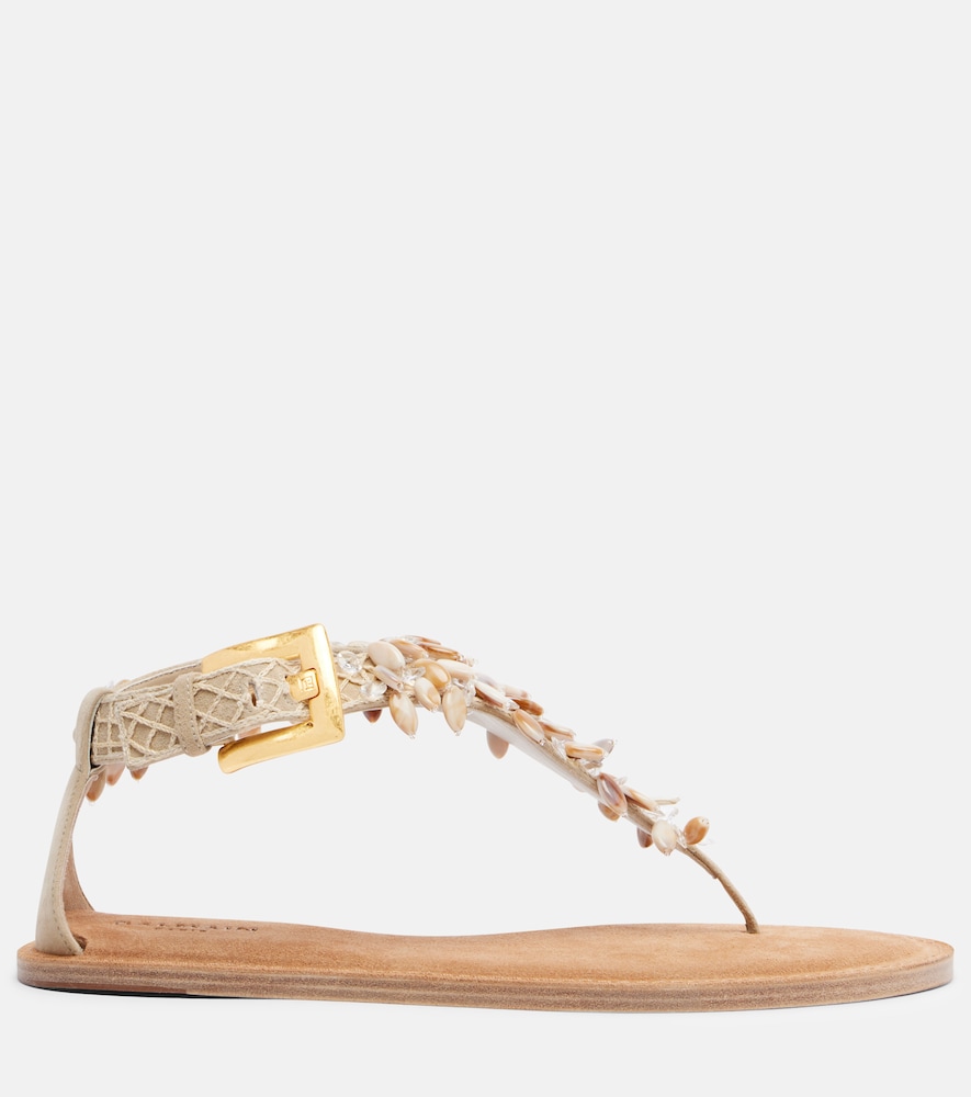  Balmain Balmain Embellished Suede Thong Sandals 