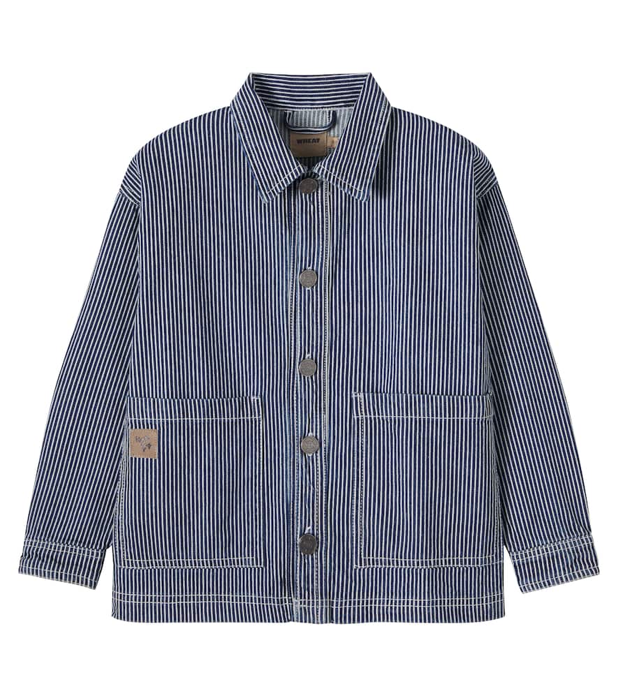 Wheat Kids' Cole Striped Cotton Canvas Jacket In Blue