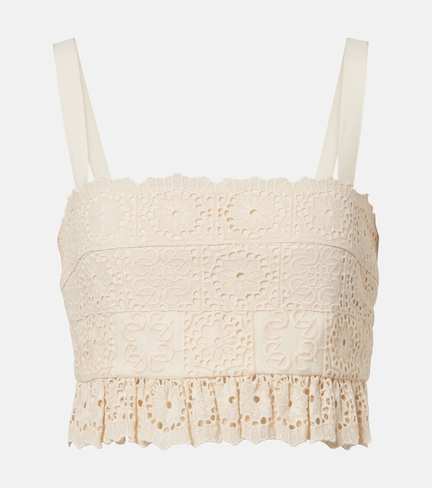 Elie Saab Top court en coton, soie et dentelle guipure