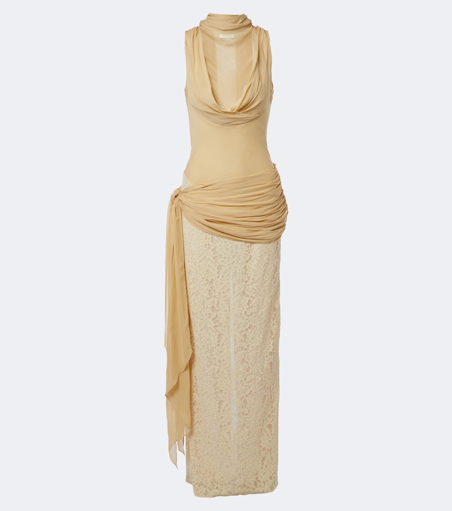 Abito lungo Rosa in georgette con pizzo