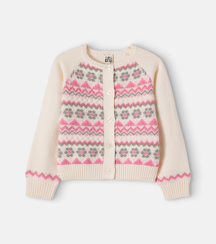Bonton Pia Intarsia Cotton And Wool-blend Cardigan In Pink