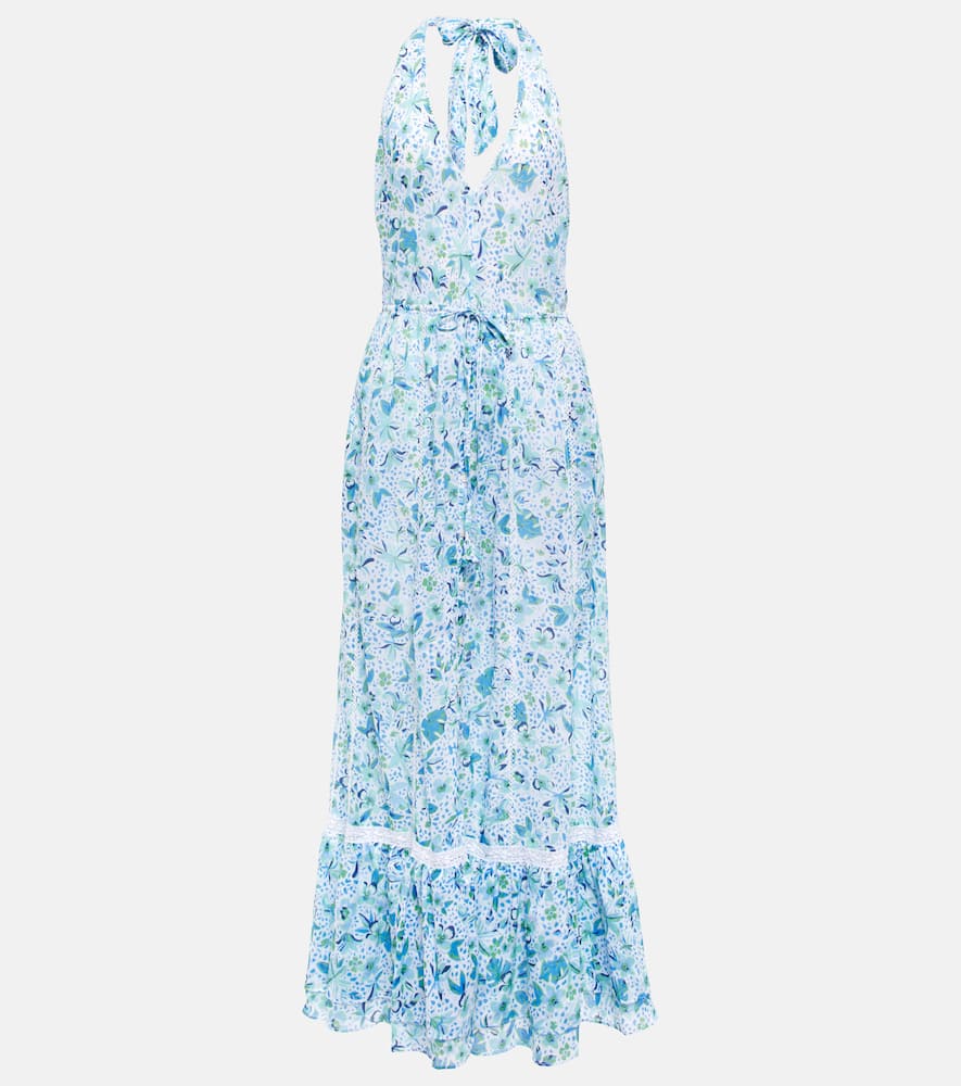 Poupette St Barth Carine Floral Cotton Maxi Dress In Blue Monaco