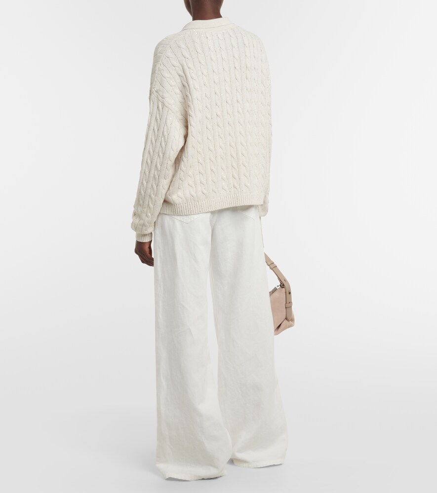  Brunello Cucinelli Brunello Cucinelli Cable-knit Cotton-blend Polo Sweater 
