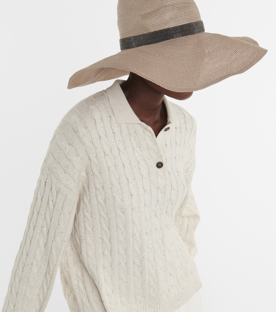  Brunello Cucinelli Brunello Cucinelli Cable-knit Cotton-blend Polo Sweater 