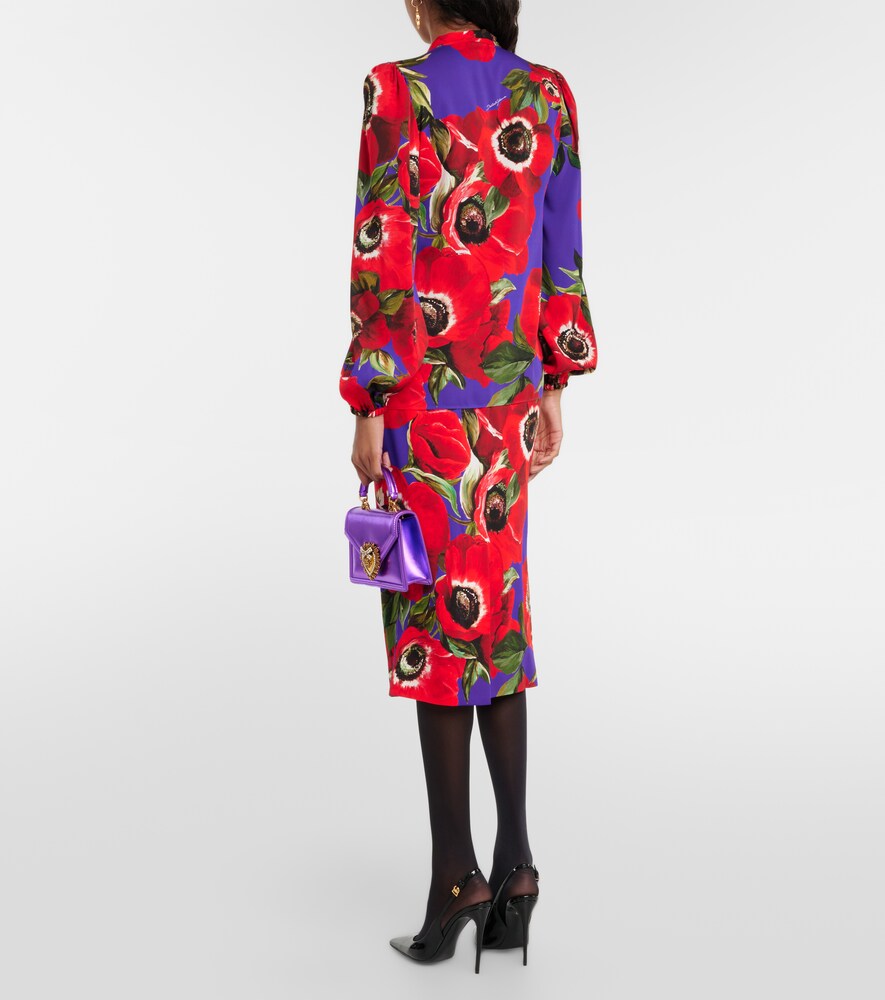  Dolce&gabbana Dolce&gabbana Tie-neck Floral Silk-blend Blouse 