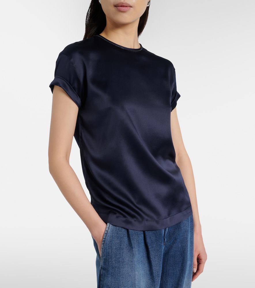 Brunello Cucinelli Silk-blend T-shirt In Blue