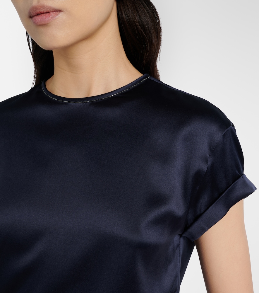 Brunello Cucinelli Silk-blend T-shirt In Blue
