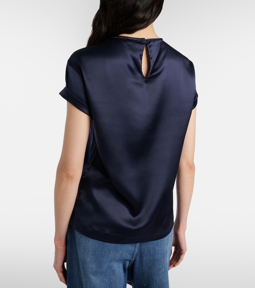 Brunello Cucinelli Silk-blend T-shirt In Blue