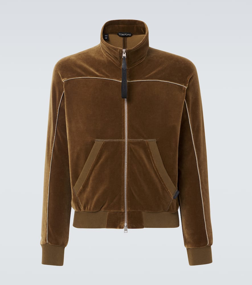 Tom Ford Cotton-blend Velvet Track Jacket In Olive Green