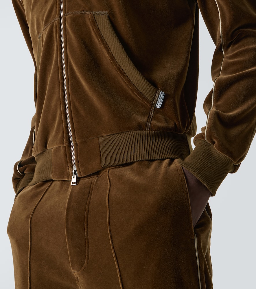Tom Ford Cotton-blend Velvet Track Jacket In Olive Green