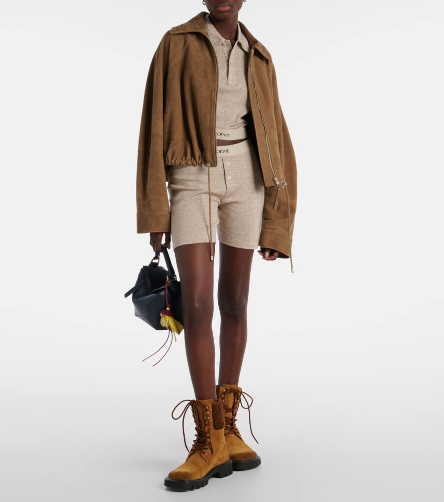 Loewe Logo Cotton And Wool Shorts In Beige