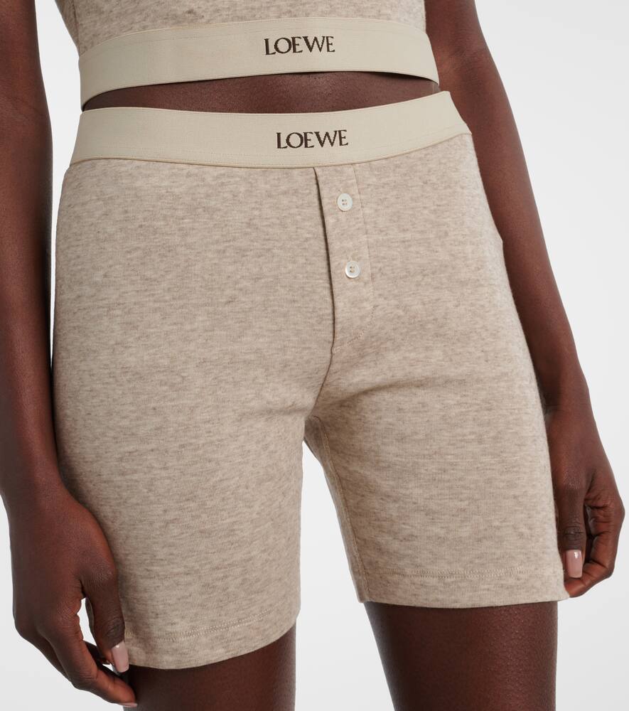 Loewe Logo Cotton And Wool Shorts In Beige