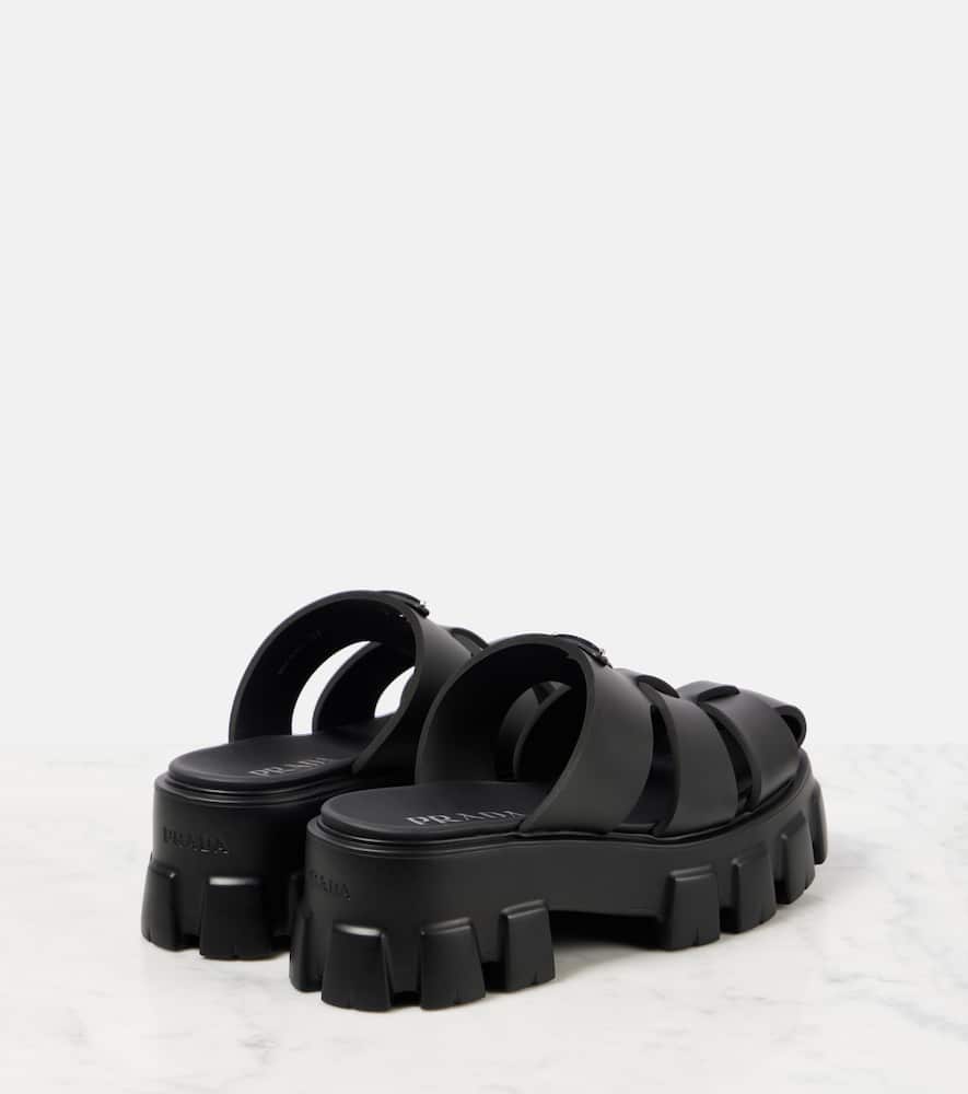 Prada Monolith Platform Fisherman Sandals In Black
