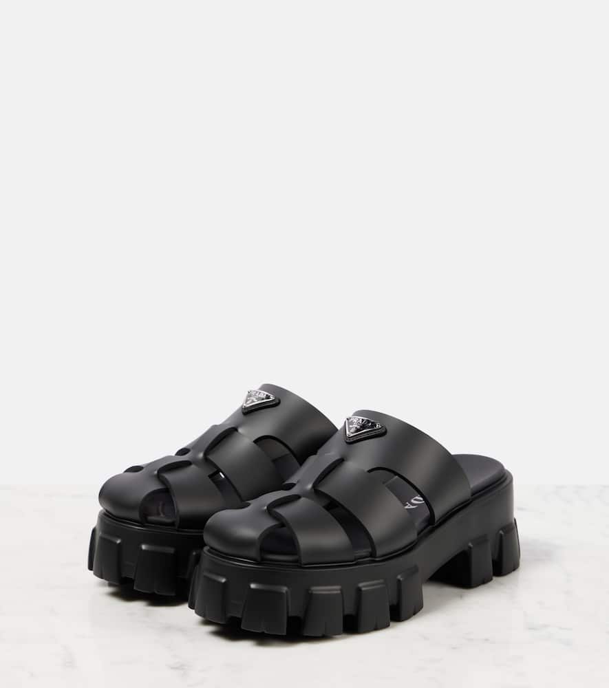 Prada Monolith Platform Fisherman Sandals In Black