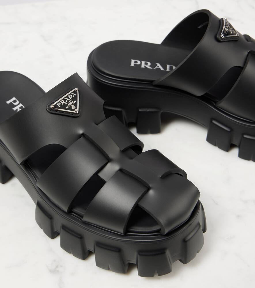 Prada Monolith Platform Fisherman Sandals In Black