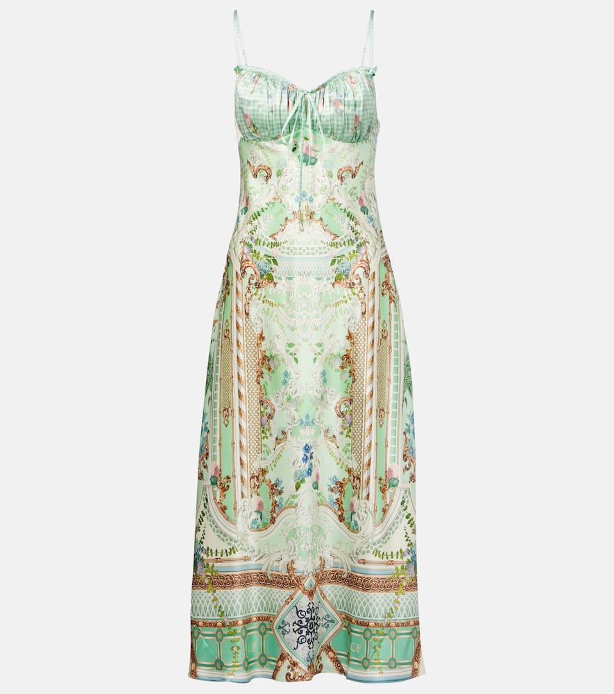 Gathered silk midi dress