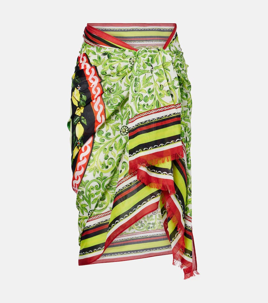 Dolce & Gabbana Printed Cotton Beach Cover-up In Green
