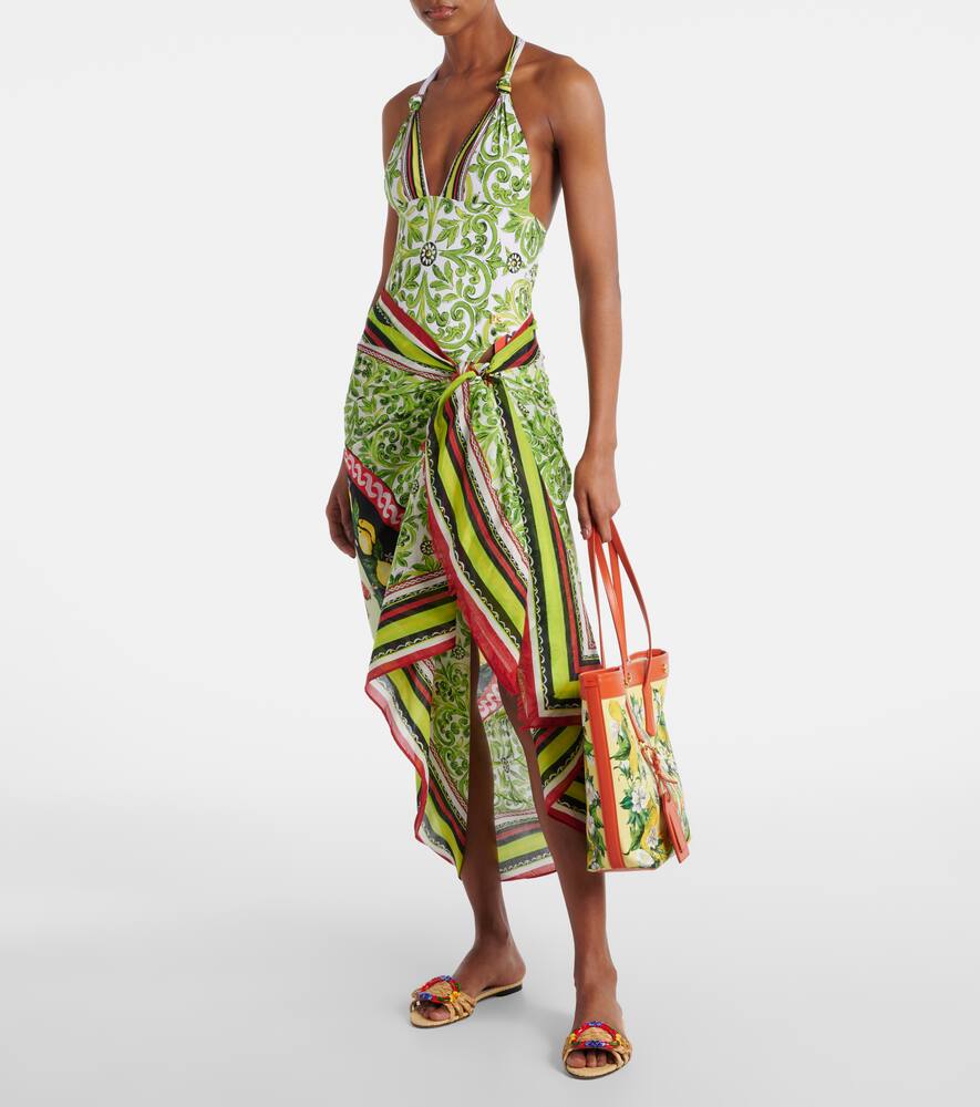 Dolce & Gabbana Printed Cotton Beach Cover-up In Green