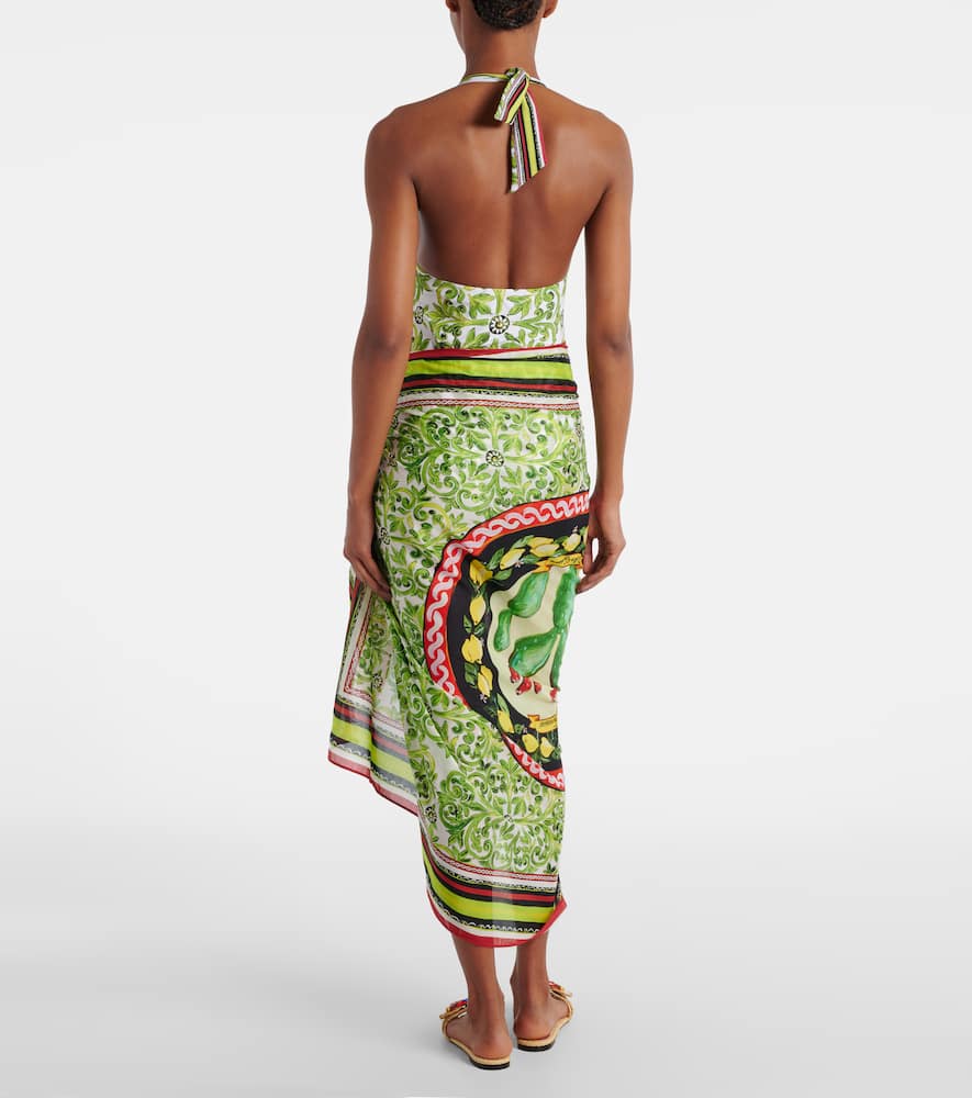 Dolce & Gabbana Printed Cotton Beach Cover-up In Green