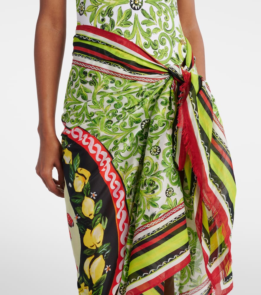 Dolce & Gabbana Printed Cotton Beach Cover-up In Green