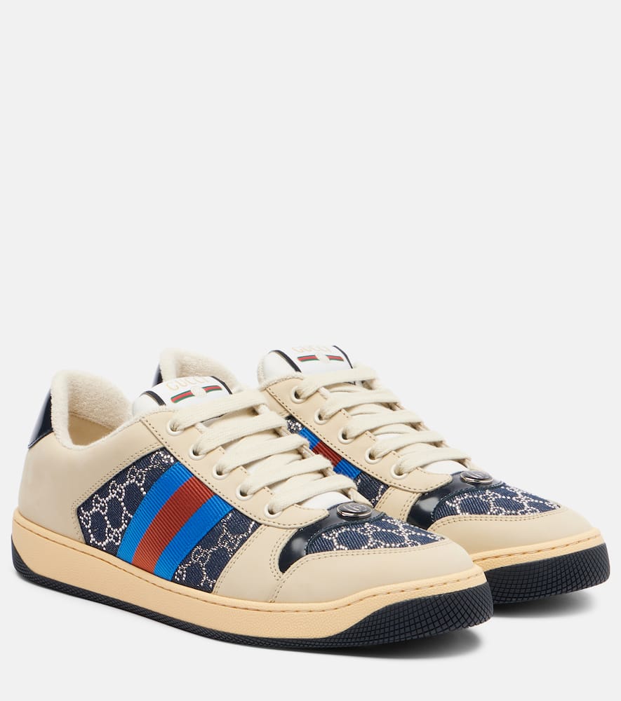 Screener GG leather-trimmed denim sneakers
