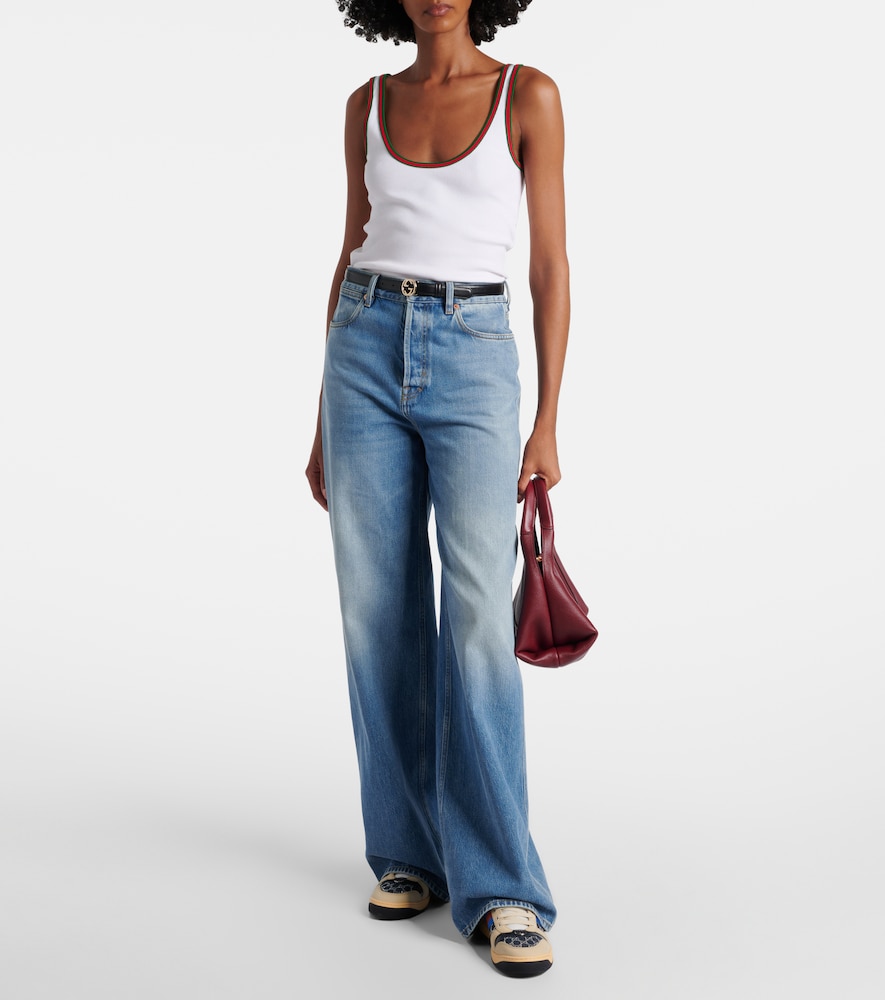 Screener GG Leather-Trimmed Denim Sneakers