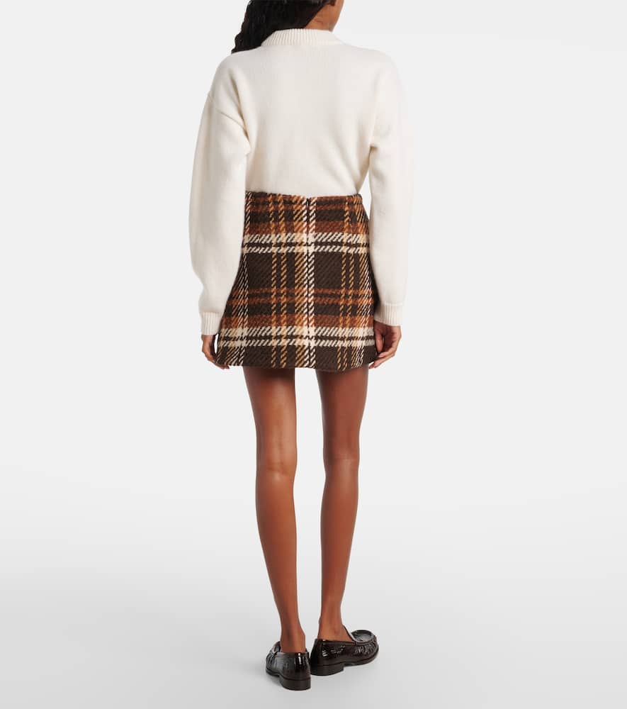 Patou Checked Wool-blend Mini Skirt In Brown