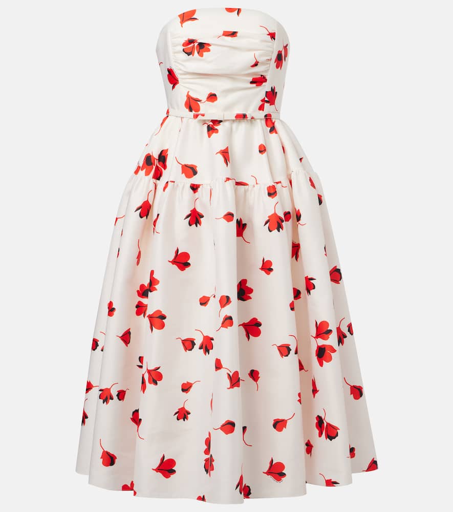 Floral ruched taffeta midi dress