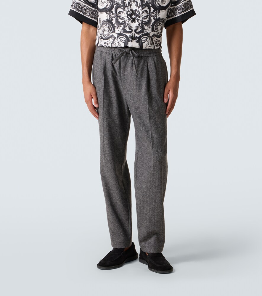  Dolce&gabbana Dolce&gabbana Herringbone Wool-blend Wide-leg Pants 