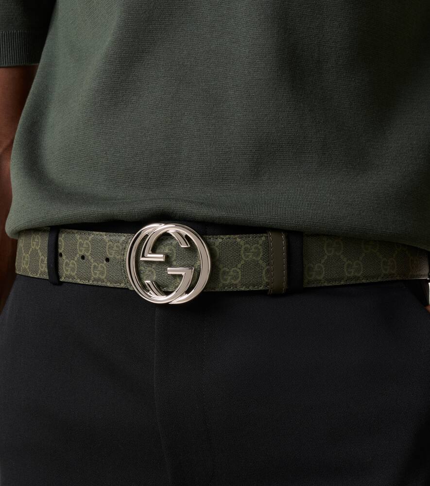 Gucci Gg Reversible Leather Belt In Green