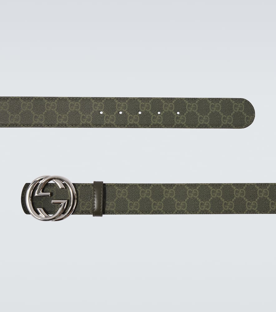 Gucci Gg Reversible Leather Belt In Green